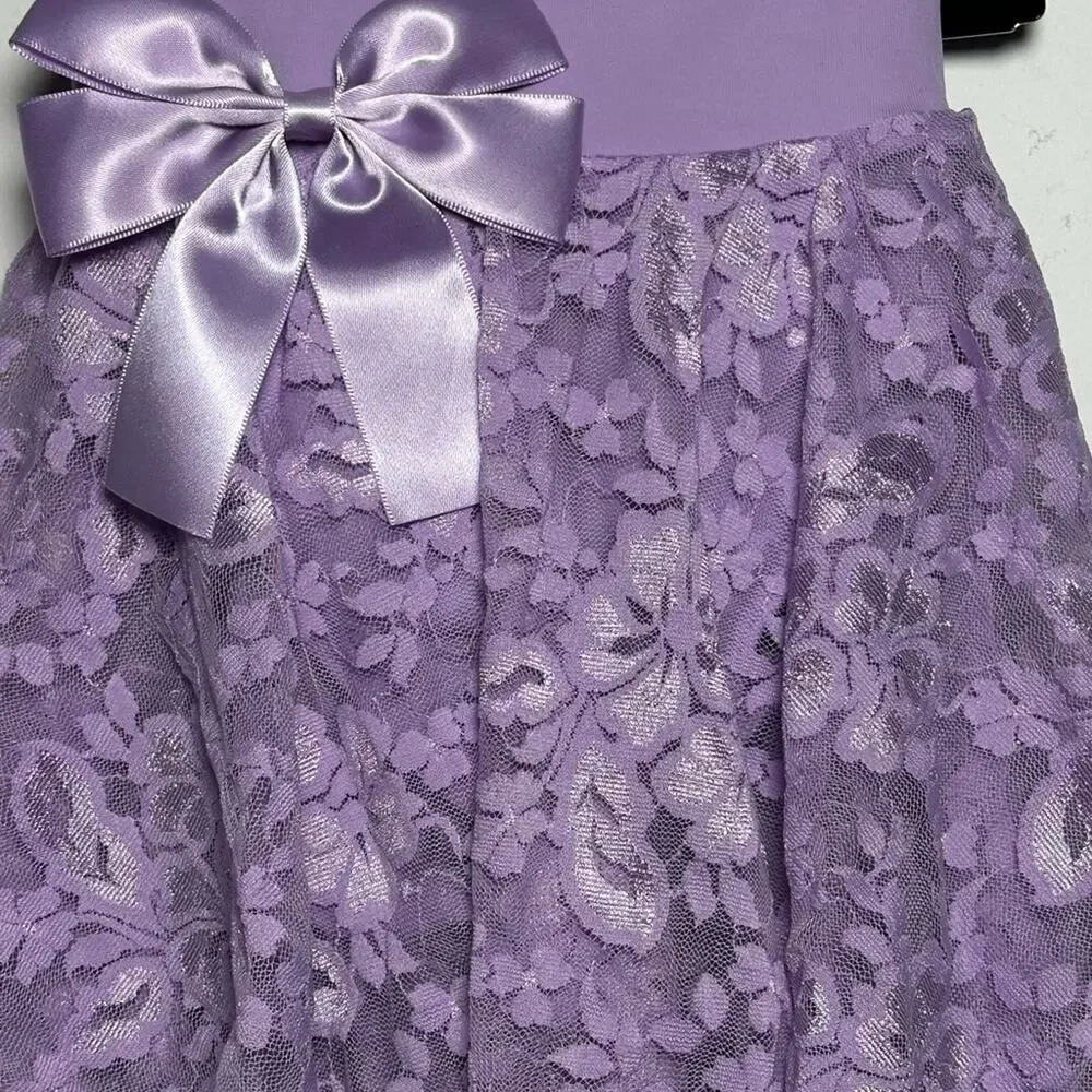 Theatricals Child Lavender Lace Off-Shoulder Dance Leotard Costume Dress CXS NWT